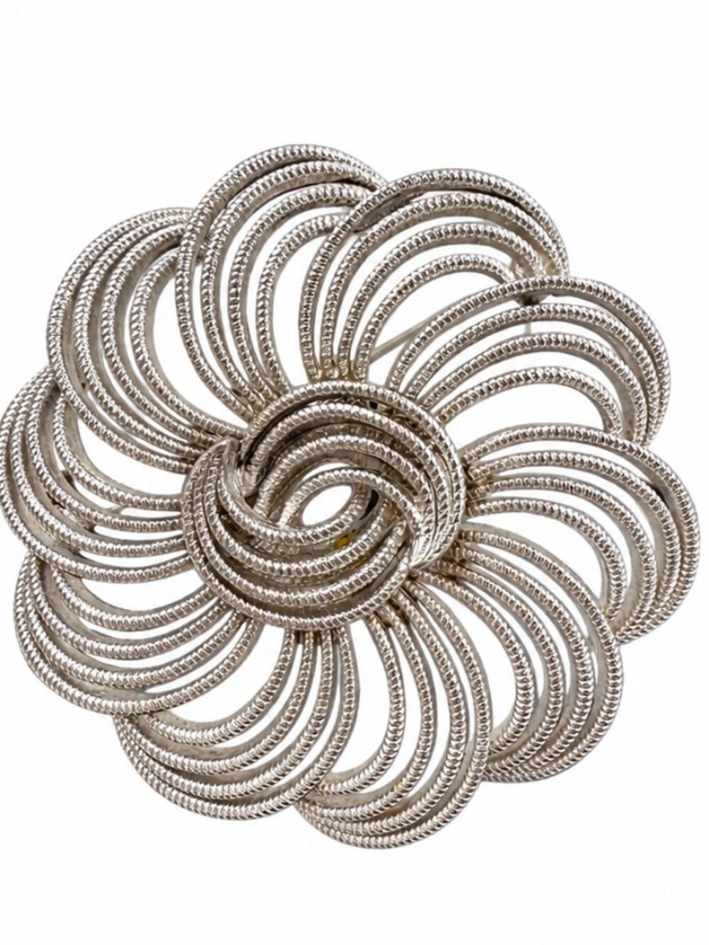 Vintage Monet Cordelia Silver Tone Flower Brooch MCM Book Piece